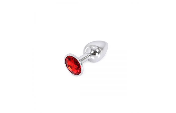Aluminium Buttplug met Rode Steen Medium