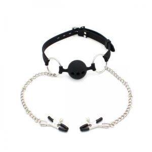 Silicone Ball Gag Met Nipple Play