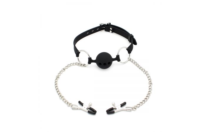 Silicone Ball Gag Met Nipple Play - Afbeelding 2
