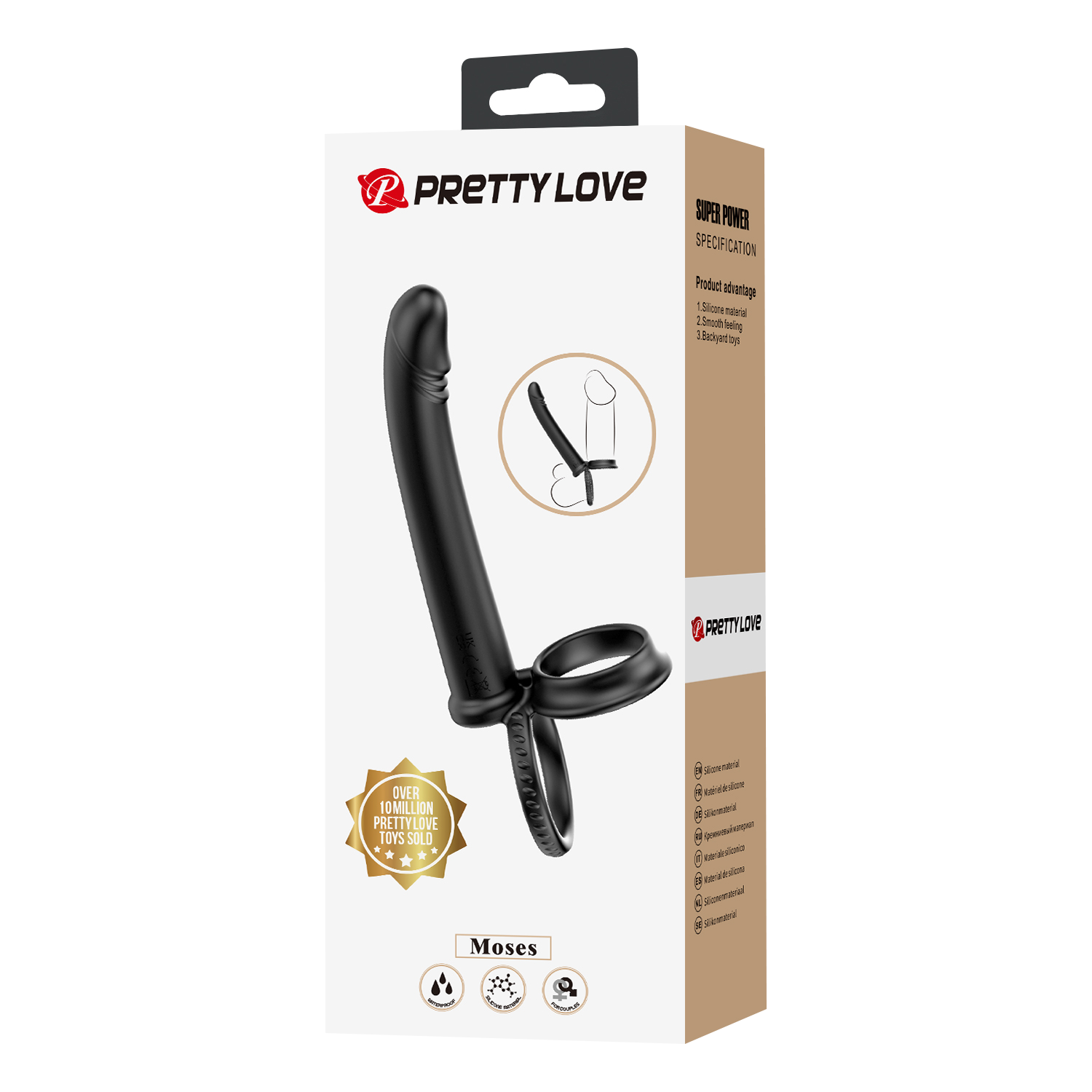 Pretty Love Moses Cock en Ball Ring Dildo Zwart - Afbeelding 2