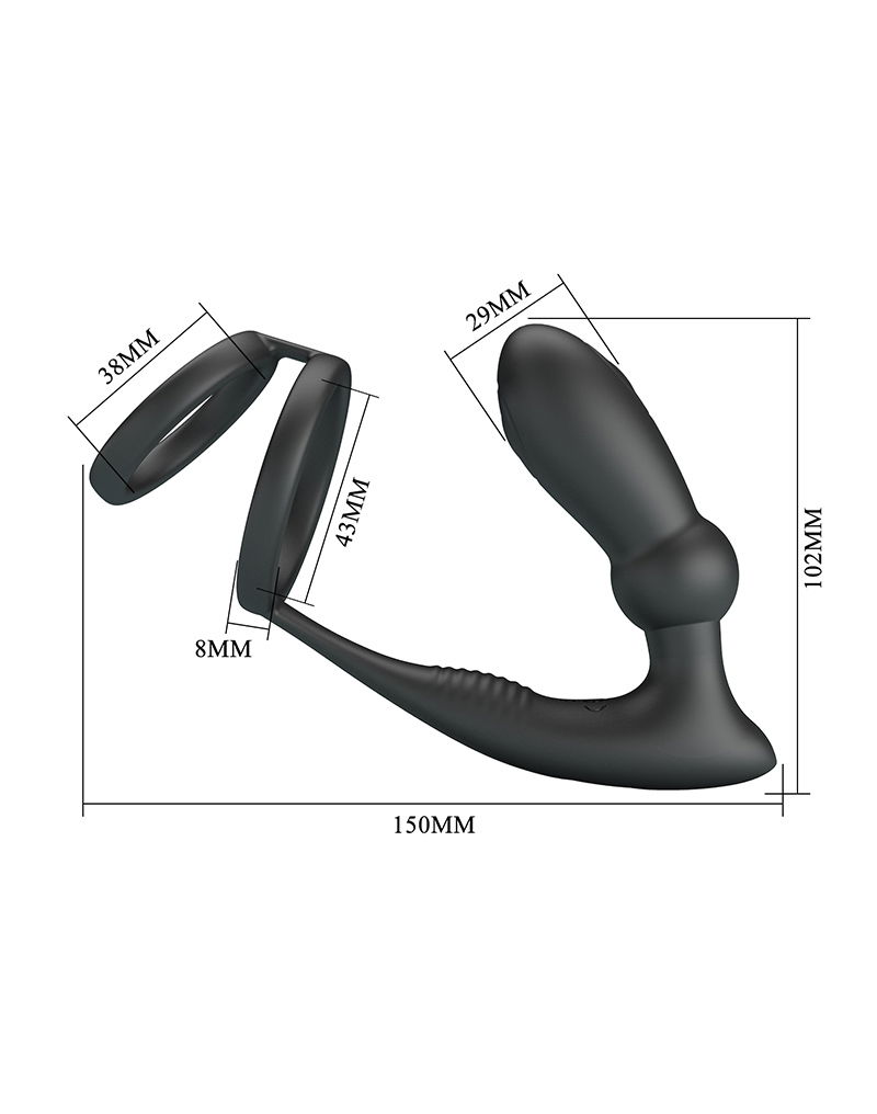 Pretty Love Emoni Cock Ring met Butt Plug Zwart - Afbeelding 7