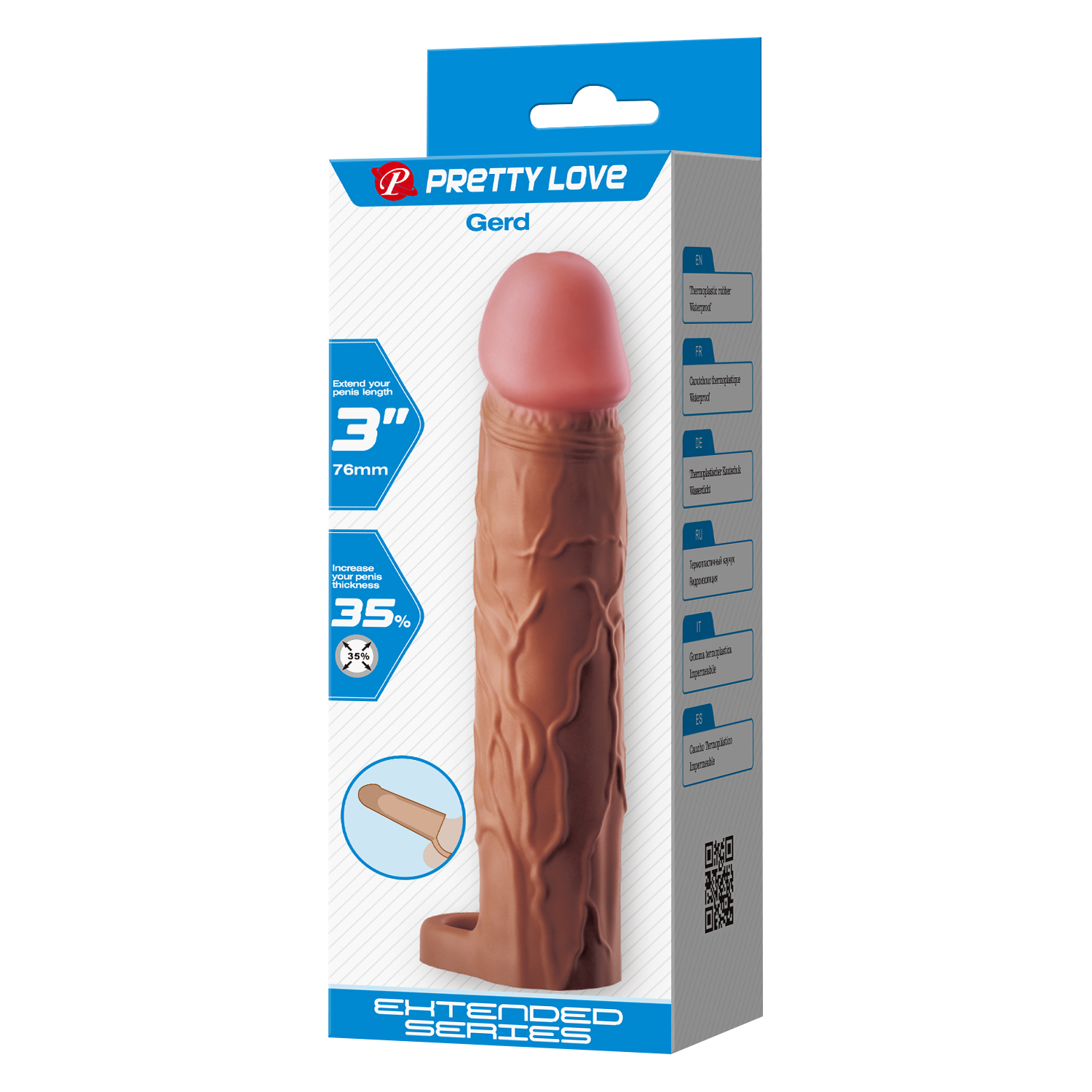 Pretty Love Gerd Cock Ring Sleeve 75mm Bruin - Afbeelding 2