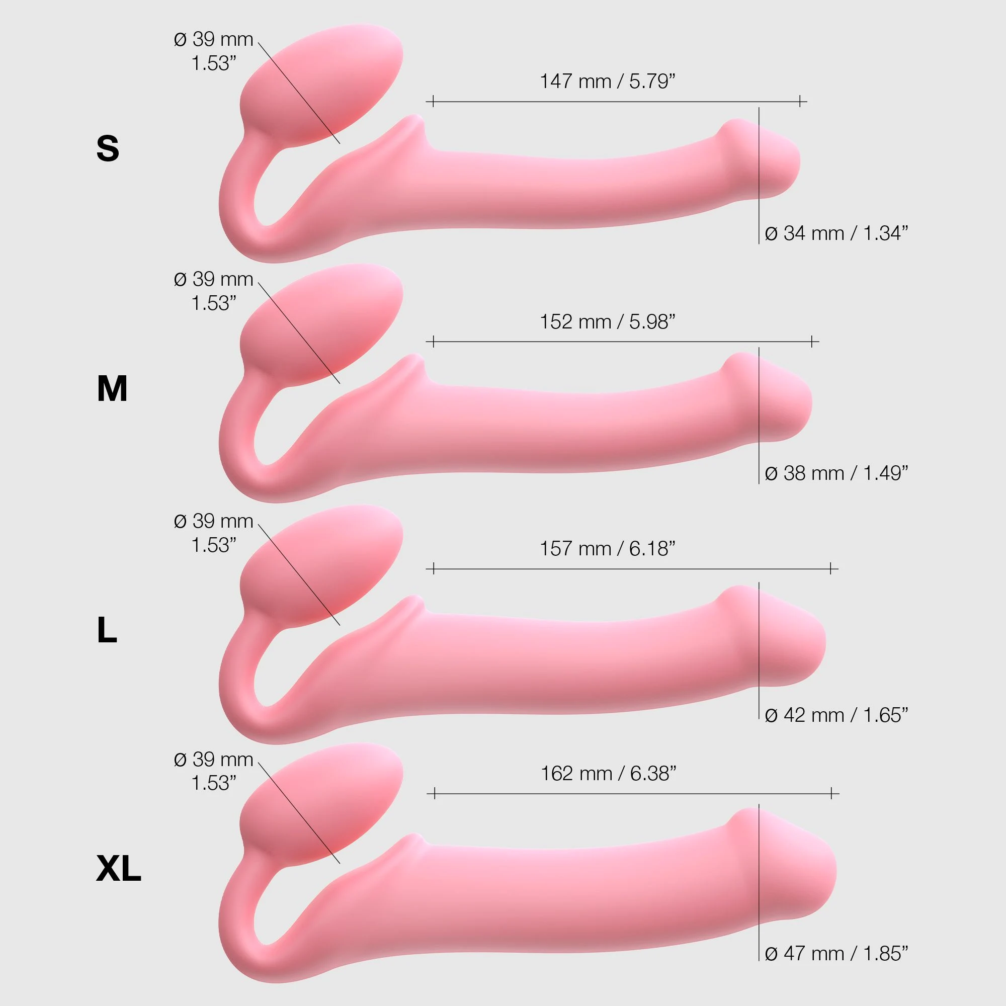 Strap-On-Me - Semi-Realistische Dildo Maat XL Roze - Afbeelding 6