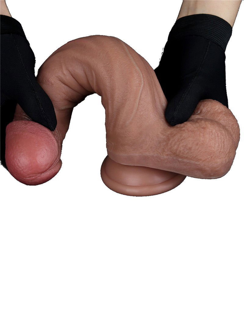 Dubbellaagse siliconen dildo 22,5 cm Bruin - Afbeelding 3