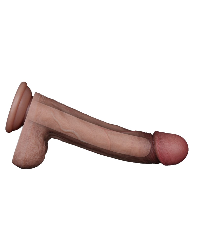Dubbellaagse siliconen dildo 22,5 cm Bruin - Afbeelding 10