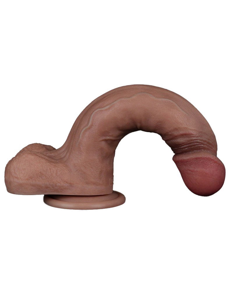 Dubbellaagse siliconen dildo 22,5 cm Bruin - Afbeelding 13
