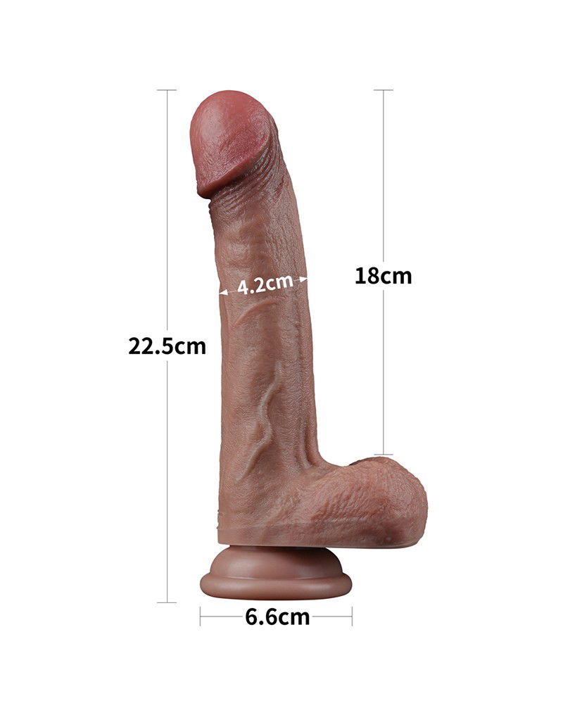 Dubbellaagse siliconen dildo 22,5 cm Bruin - Afbeelding 15