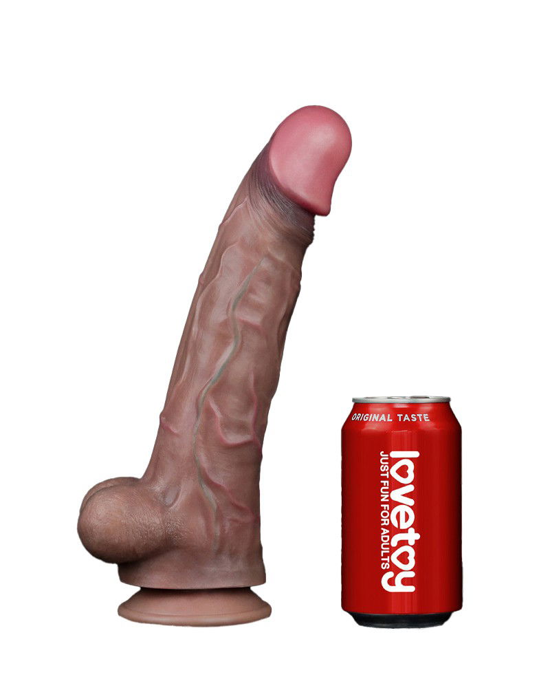 LoveToy Dubbellaagse siliconen dildo 29,5 x 5,5cm Bruin - Afbeelding 14