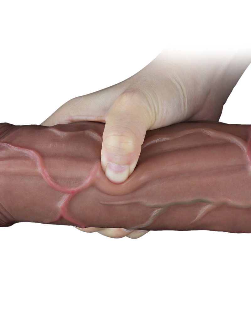 LoveToy Dubbellaagse siliconen dildo 29,5 x 5,5cm Bruin - Afbeelding 10