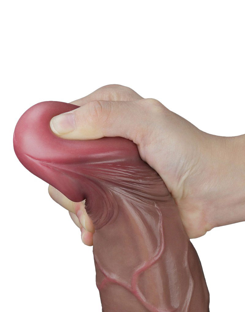LoveToy Dubbellaagse siliconen dildo 29,5 x 5,5cm Bruin - Afbeelding 12