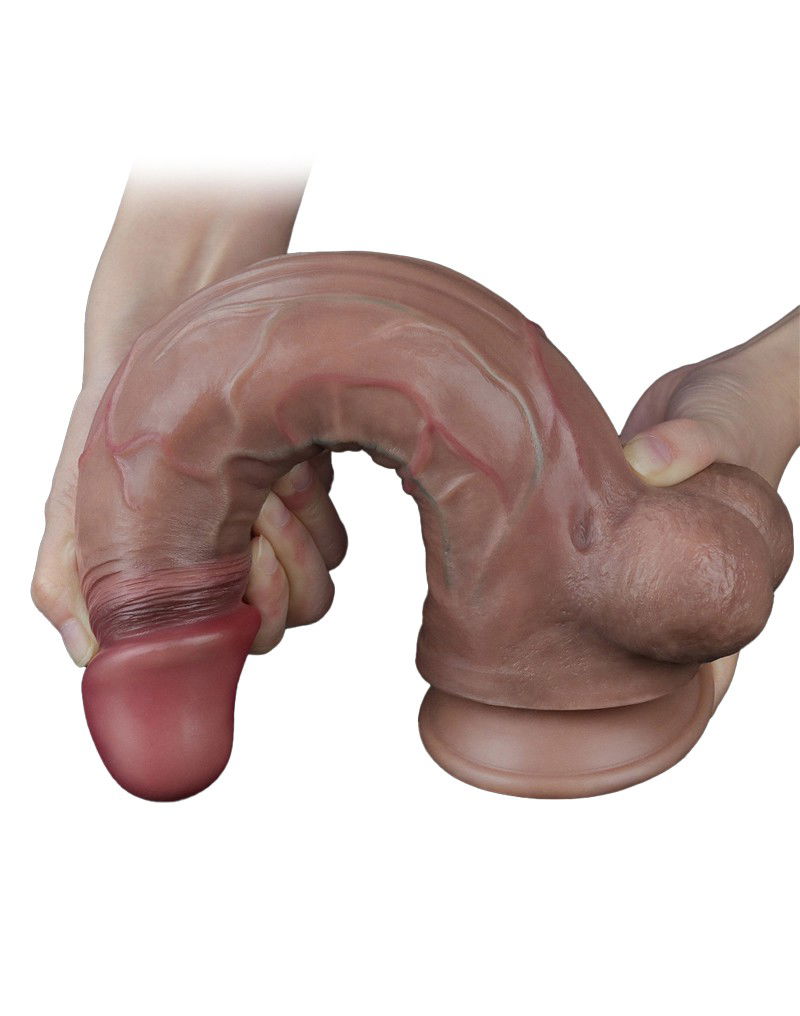 LoveToy Dubbellaagse siliconen dildo 29,5 x 5,5cm Bruin - Afbeelding 13