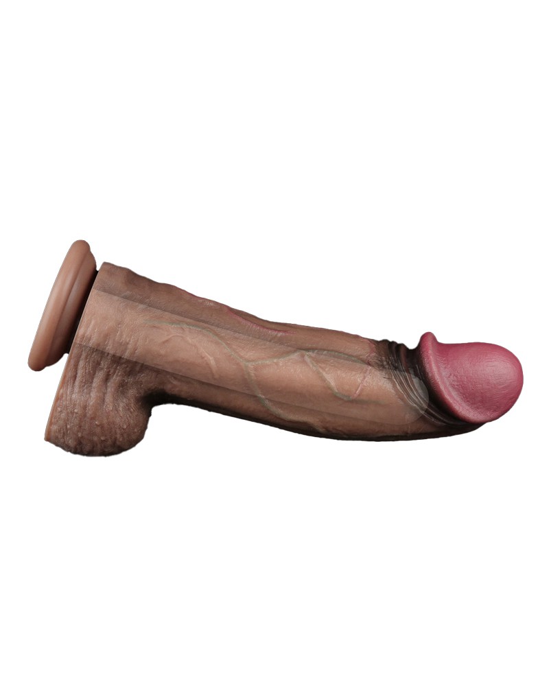 Dubbellaagse siliconen dildo XXL 33 cm Bruin - Afbeelding 8
