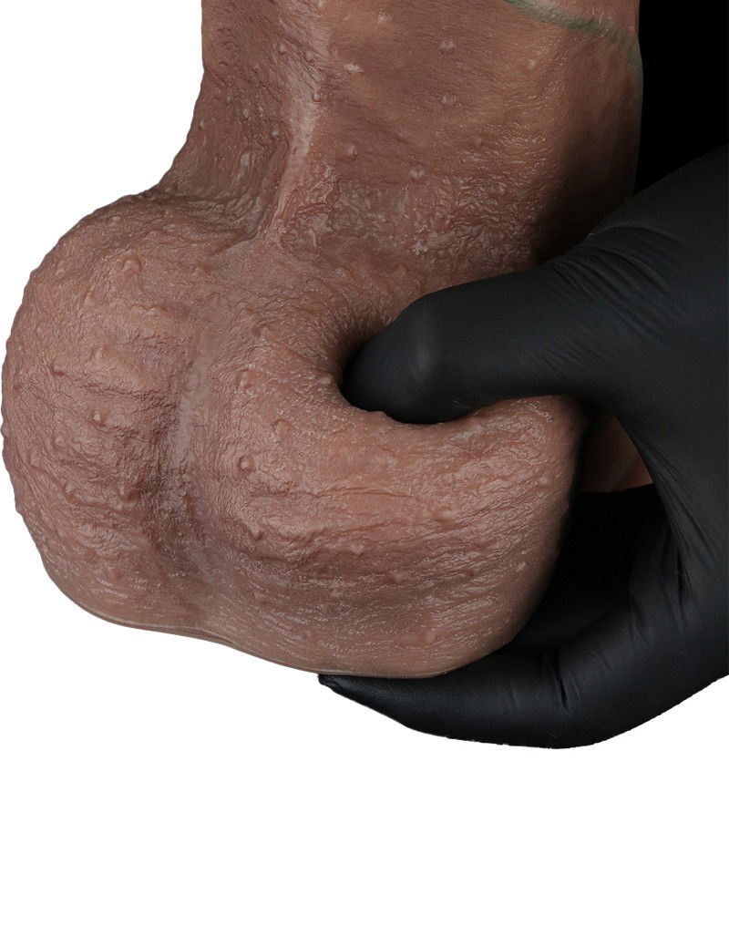 Dubbellaagse siliconen dildo XXL 33 cm Bruin - Afbeelding 9