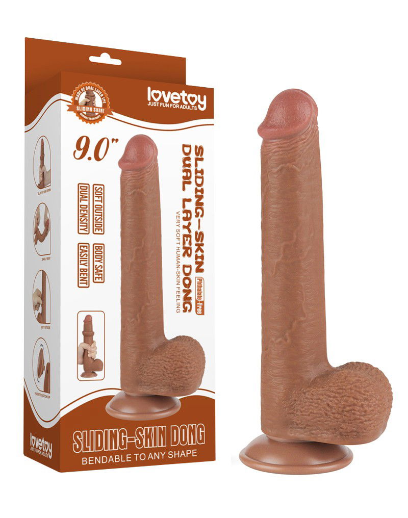 LoveToy Sliding Skin Dildo 22 cm Bruin - Afbeelding 2