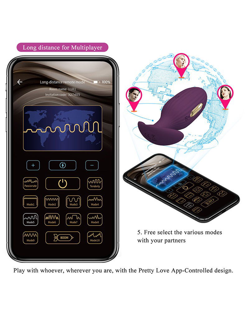 Pretty Love Jefferson Electric Shock Buttplug App Paars - Afbeelding 12