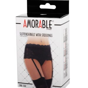 Amorable by Rimba – Jarretelgordel met Kousen – One Size – Zwart
