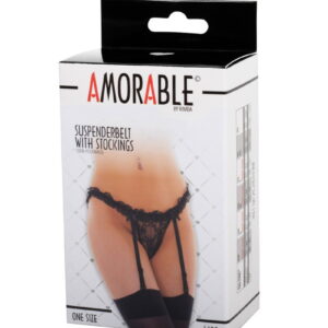 Amorable by Rimba – Jarretelgordel met Kousen – One Size – Zwart
