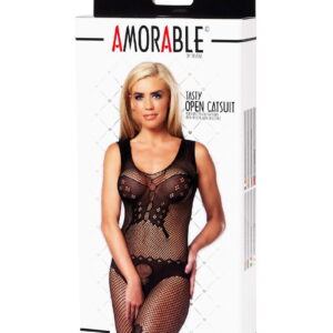 Amorable by Rimba – Open Catsuit met vlinderpatroon – One Size – Zwart