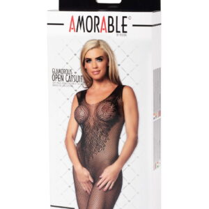 Amorable by Rimba – Open Catsuit met patroon van engelenvleugels – One Size – Zwart