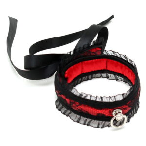 Bondage Play Satijn Look Kraag One Size Zwart / Rood