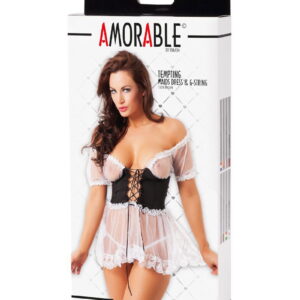 Amorable by Rimba – Serveerster Jurk en slip – One Size – Zwart / Wit