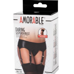 Amorable by Rimba – Wetlook Jarretel met Slip en Kousen – One Size – Zwart