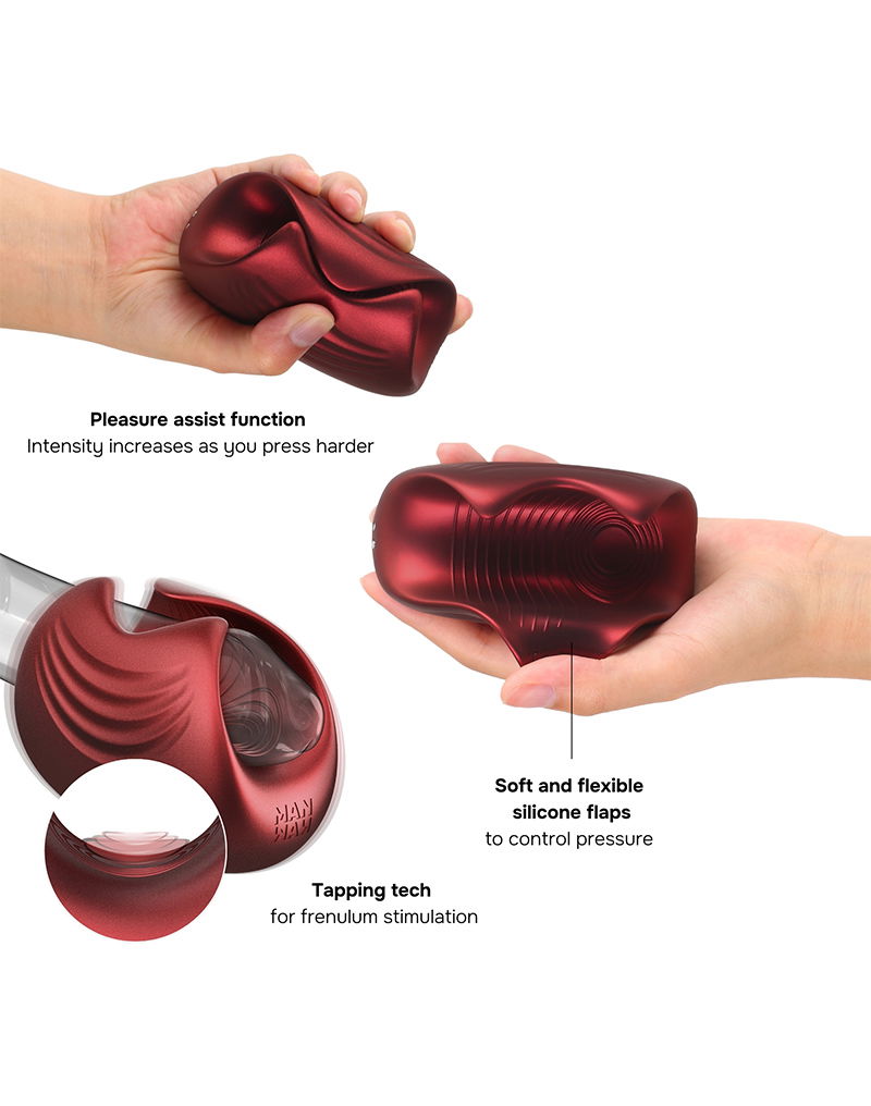 MANWAN - Sub One - Vibrerende Masturbator met Tapping Feature - Velvet Red - Afbeelding 2