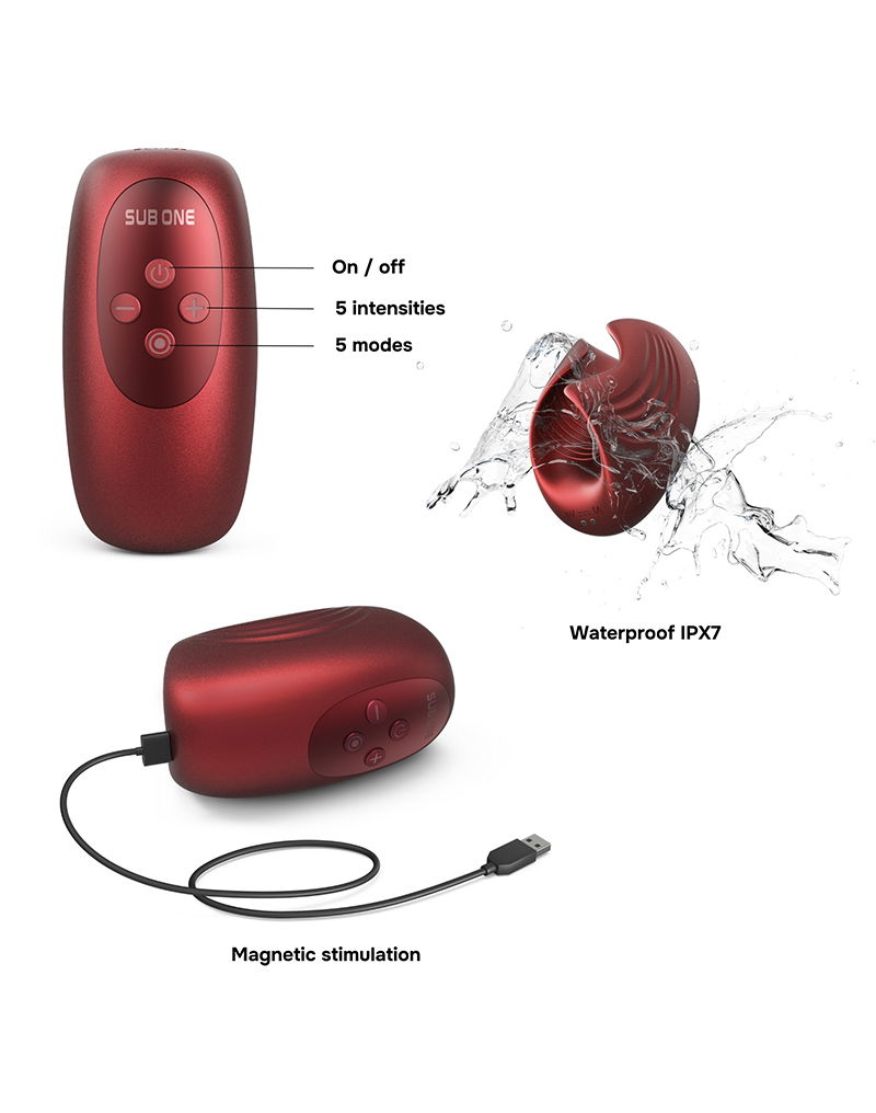 MANWAN - Sub One - Vibrerende Masturbator met Tapping Feature - Velvet Red - Afbeelding 3