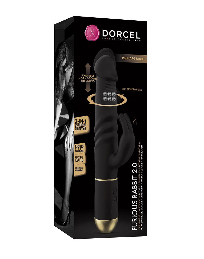 Dorcel - Furious Rabbit 2.0 - Thrusting en Rotating Vibrator - Zwart - Afbeelding 2