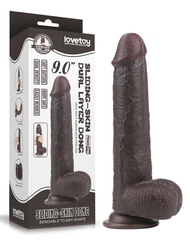 LoveToy - Sliding Skin Dildo 23 cm - Zwart - Afbeelding 3