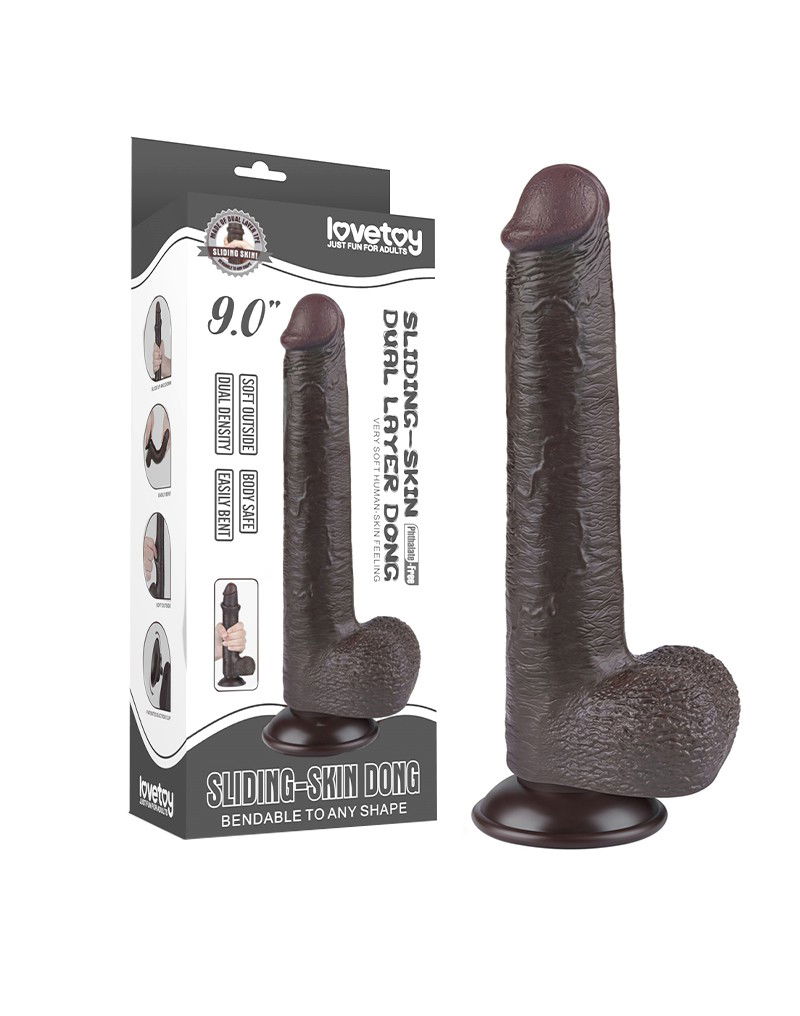 LoveToy - Sliding Skin Dildo 22.8 cm - Zwart - Afbeelding 2