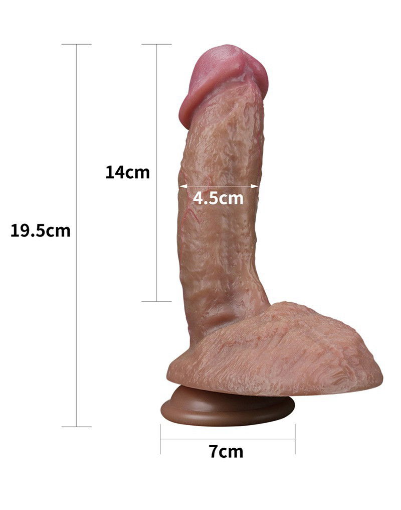 LoveToy - Dual Layered Siliconen Dildo 19.5 cm (Ø 4.5 cm) - Bruin - Afbeelding 2