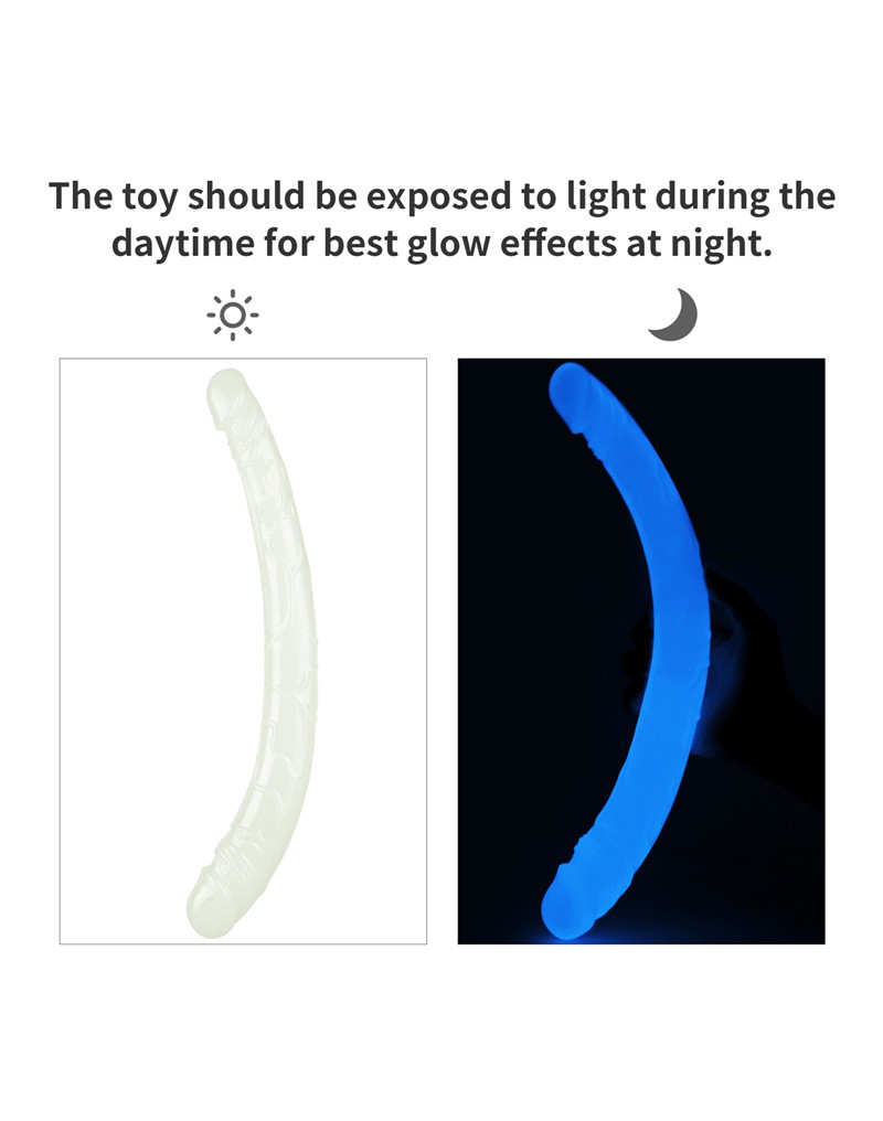 LoveToy Lumino Play Dubbele Dildo 37 cm Glow in the Dark - Afbeelding 6