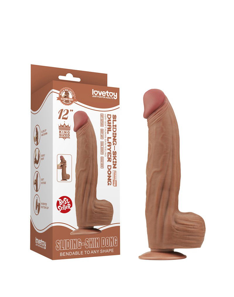 LoveToy - Sliding Skin Dildo 31 cm - Bruin - Afbeelding 2