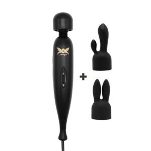 Pixey – Pixey Turbo – Wand Vibrator met 2 Opzetstukken – Zwart