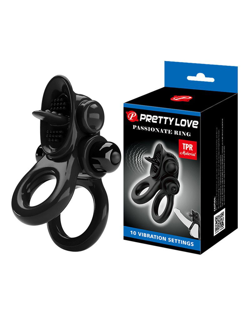 Pretty Love - Passionate Ring - Vibrerende Cockring - Zwart - Afbeelding 9