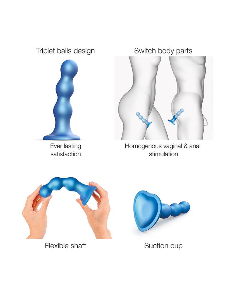 Strap-On-Me - Dildo Plug Balls Maat S - Metallic Blauw - Afbeelding 3