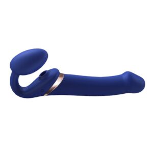 Strap-On-Me – Multi Orgasm – Strap-On Vibrator met Lik Stimulator Maat L – Blauw