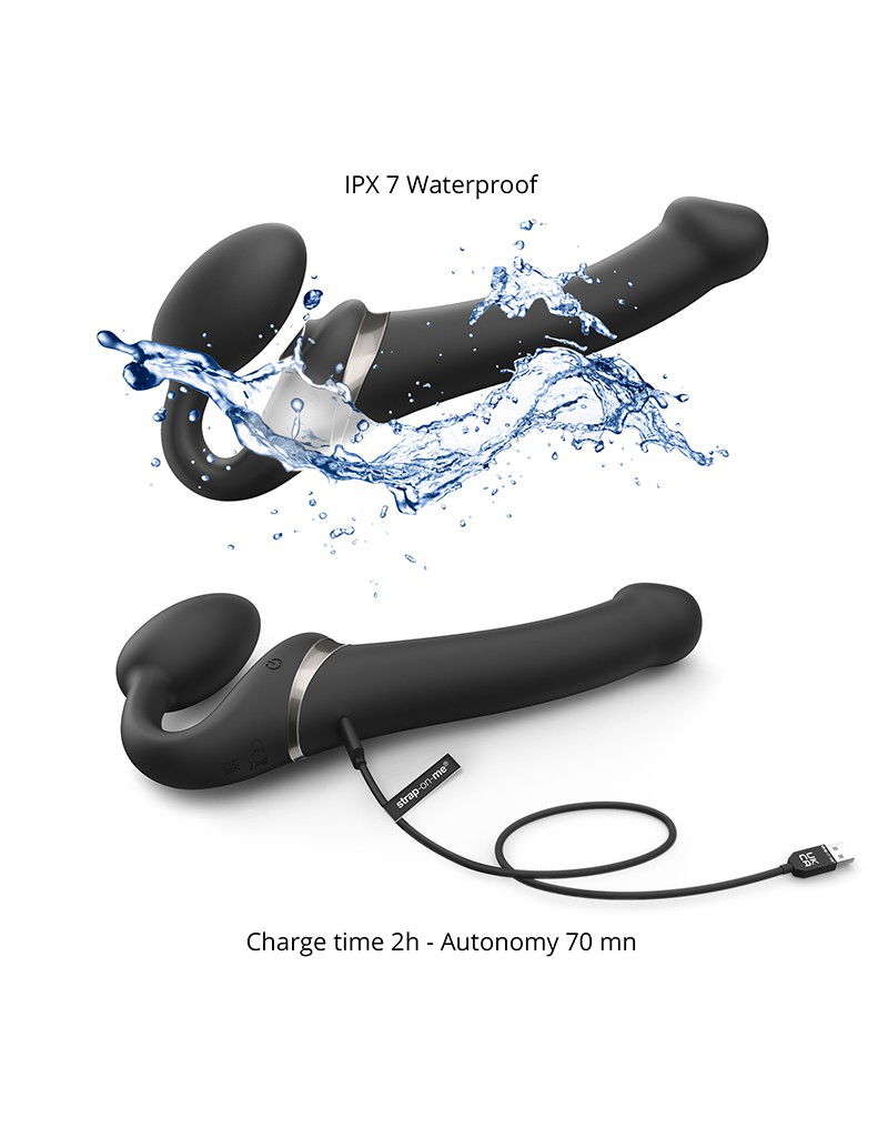Strap-On-Me - Multi Orgasm - Strap-On Vibrator met Lik Stimulator Maat XL - Zwart - Afbeelding 6