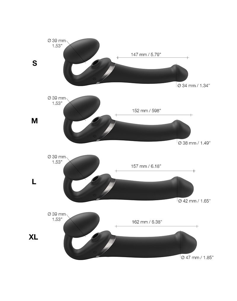 Strap-On-Me - Multi Orgasm - Strap-On Vibrator met Lik Stimulator Maat XL - Zwart - Afbeelding 5