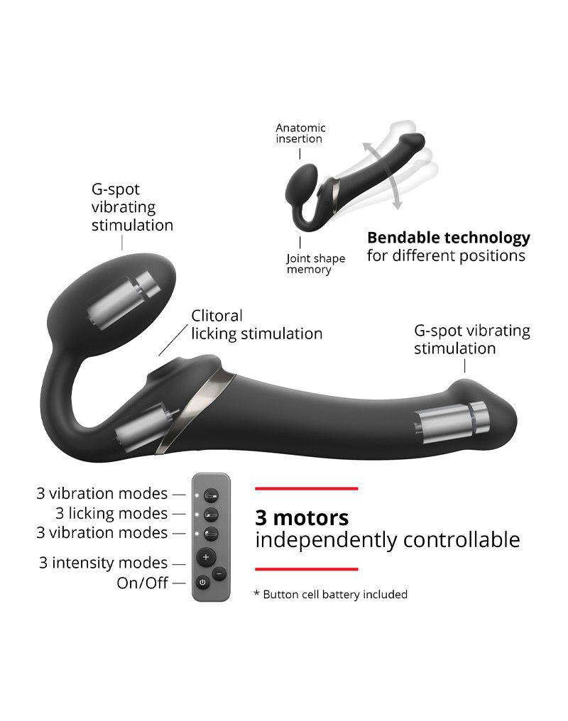 Strap-On-Me - Multi Orgasm - Strap-On Vibrator met Lik Stimulator Maat XL - Zwart - Afbeelding 4