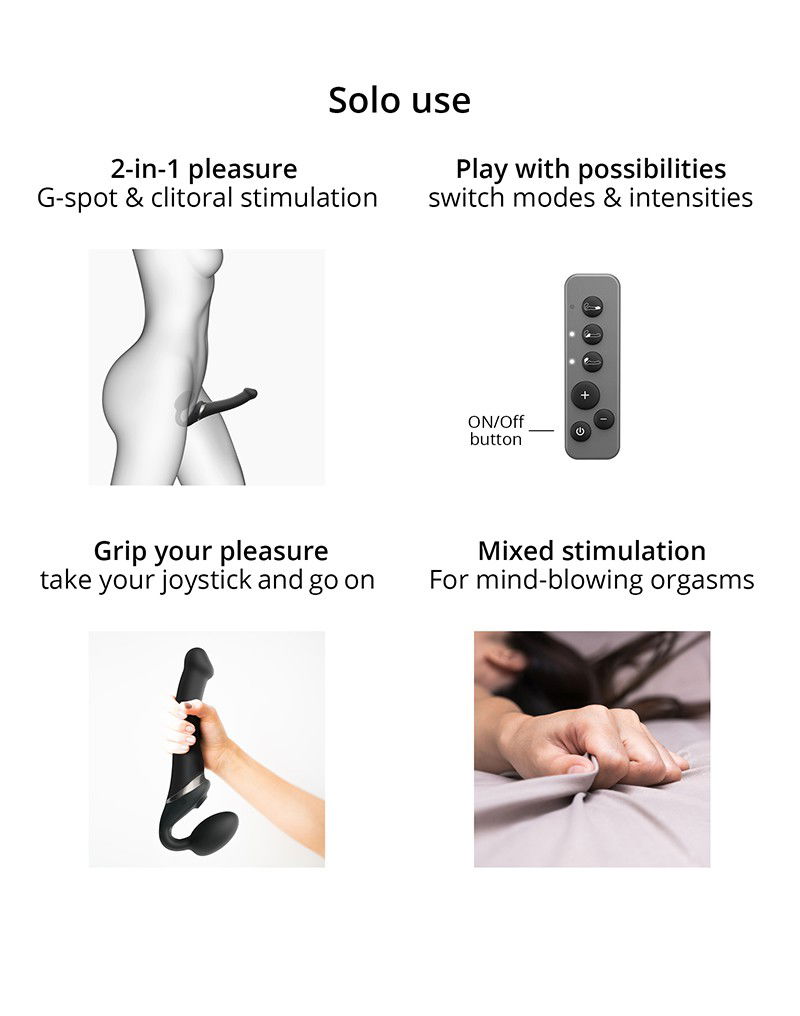 Strap-On-Me - Multi Orgasm - Strap-On Vibrator met Lik Stimulator Maat XL - Zwart - Afbeelding 7