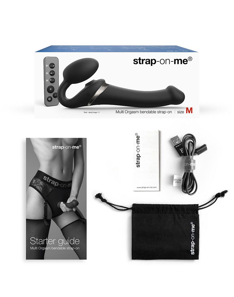 Strap-On-Me - Multi Orgasm - Strap-On Vibrator met Lik Stimulator Maat XL - Zwart - Afbeelding 3