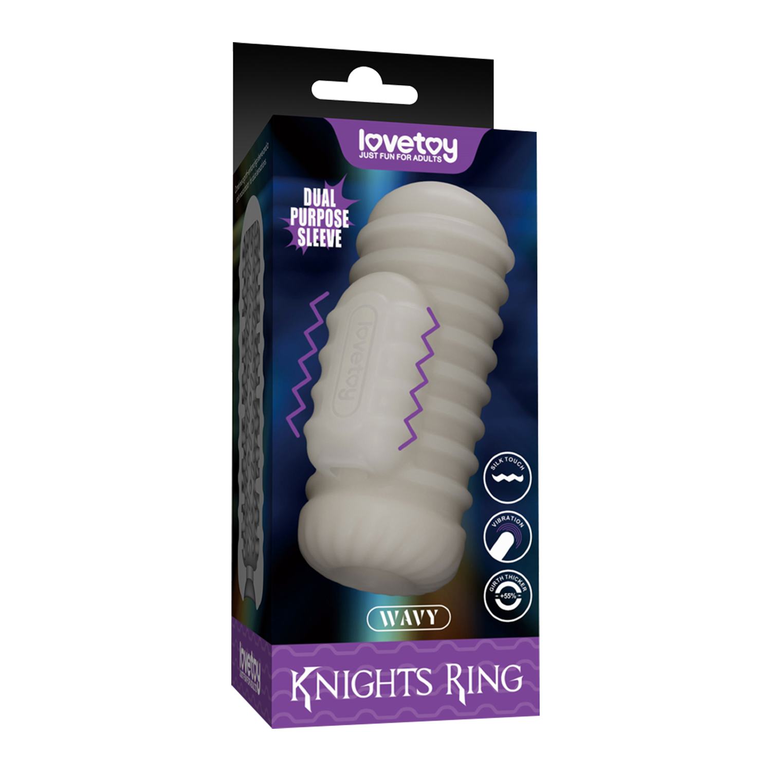 LoveToy - Knights Ring - Vibrerende Dual Purpose Sleeve - Golvend - Wit - Afbeelding 2