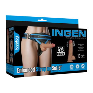 LoveToy – Ingen – Vibrating Enhanced Strap-on Set 8″/ 20 cm – Maat L/XL/2XL – Nude