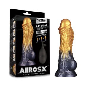 LoveToy – Dual Density Opblaasbare Dildo  8″/ 20 cm – Goud/Zwart