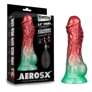 LoveToy – Dual Density Opblaasbare Dildo 8″/ 20 cm – Rood/Groen