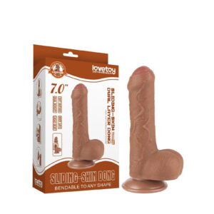 LoveToy – Sliding Skin Dildo 18,3 cm (Ø 3,5 cm) – Bruin