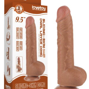 LoveToy – Sliding Skin Dildo 24 cm (Ø 4,3 cm) – Bruin