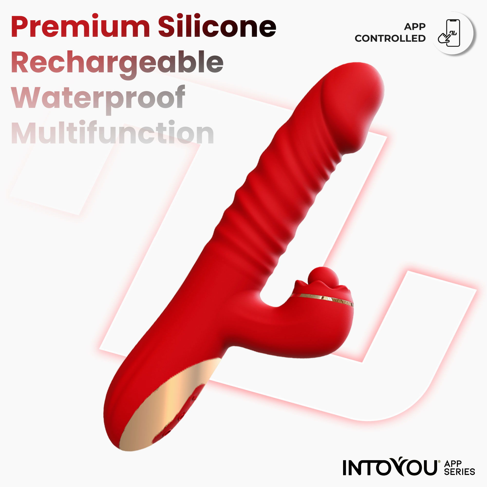 IY - Ascen - Rabbit Vibrator - Thrusting And Waving Vibrator met app - Rood - Afbeelding 7